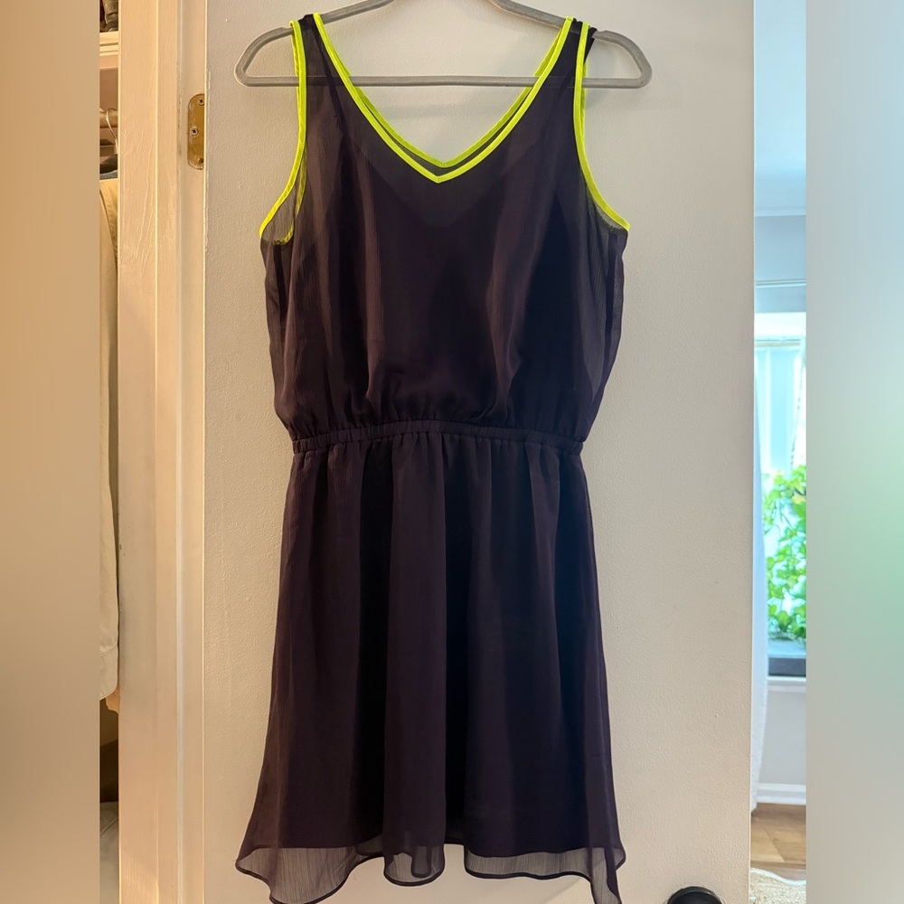 Navy Dress with Neon Yellow Trim